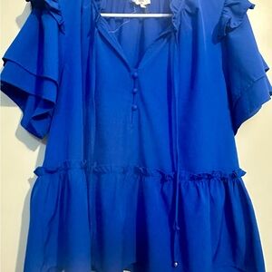 Royal Blue Ruffled Blouse